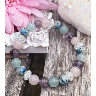   HATODIK ÉRZÉK (K2, akvamarin, szuper hetes, rózsakvarc és hegyikristály) ásványkarkötő