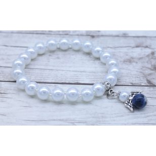   Szodalit VÉDŐANGYAL karkötő fehér színű teklagyöngyökkel