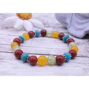   BOHEMIAN jáspis, jáde, türkinit és roppantott hegyikristály karkötő