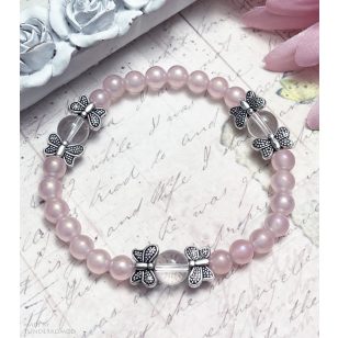   TÁNCOLÓ PILLANGÓK rózsakvarc aura és hegyikristály ásványkarkötő