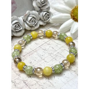   SUNNY DAY napfény aura, jáde és roppantott hegyikristály ásványkarkötő