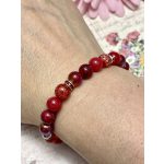 TŰZ ÉS SZENVEDÉLY roppantott hegyikristály, karneol aura, paradicsomjáde és bordó achát ásványkarkötő