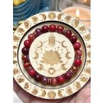 TŰZ ÉS SZENVEDÉLY roppantott hegyikristály, karneol aura, paradicsomjáde és bordó achát ásványkarkötő