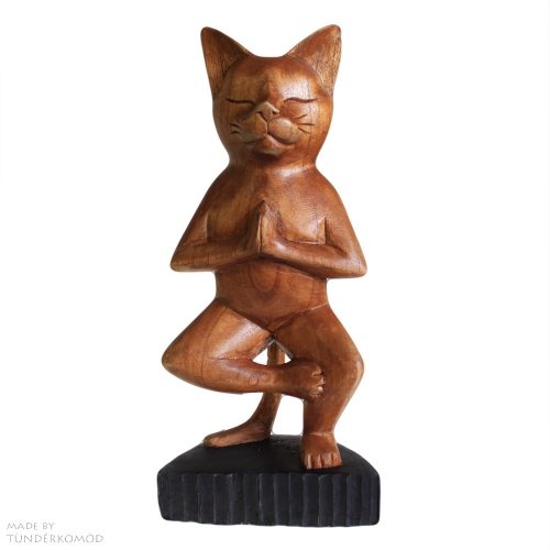 ZEN-CICA kézzel faragott jógázó macska szobor