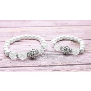   LELKI KAPOCS hegyikristály / teklagyöngy Anya-Lánya karkötőszett