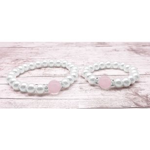   ÖNZETLEN SZERETET  rózsakvarc és teklagyöngy Anya-Lánya karkötő szett 