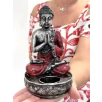 NAMASTÉ Buddha mécsestartó szobor 17 cm - bordó/ezüst