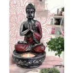 NAMASTÉ Buddha mécsestartó szobor 17 cm - bordó/ezüst