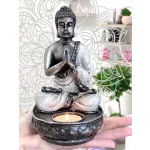 NAMASTÉ Buddha mécsestartó szobor 17 cm - szürke/ezüst