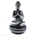 NAMASTÉ Buddha mécsestartó szobor 17 cm - szürke/ezüst
