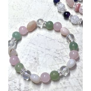   SZÍVCSAKRA rózsaopál, rózsakvarc, jáde és angyal aura karkötő