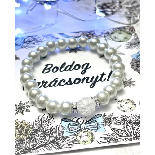 A SZERETET EREJE teklagyöngy és hegyikristály karkötő karácsonyi díszcsomagolásban