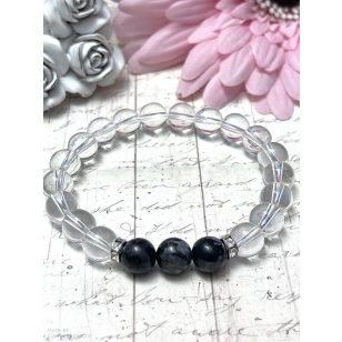  indigo gabbro és hegyikristály karkötő