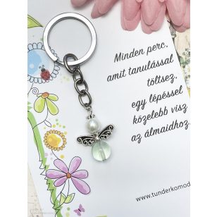 ISKOLAKEZDŐ fluorit angyalka kulcstartó, táskadísz