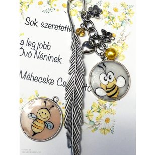   Kézzel festett, méhecskés pedagógus napi köszönet könyvjelző vagy kulcstartó