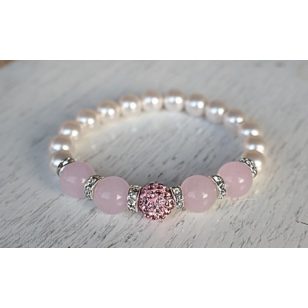 SZERELEMMÁGNES rózsakvarc / teklagyöngy karlánc