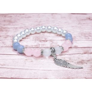   ANGYALI ÜZENET rózsakvarc / hegyikristály / angelit / teklagyöngy karkötő Plus Size méretben