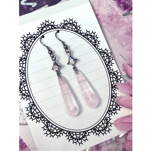 Rózsakvarc csepp fülbevaló, lógós