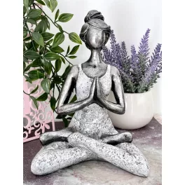 YOGA LADY szobor, 24 cm - szürke/ezüst