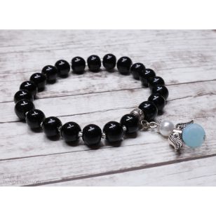   Akvamarin VÉDŐANGYAL karkötő fekete színű teklagyöngyökkel