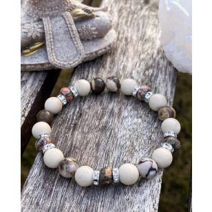   KIÚT fosszil jáspis, cappuccino jáspis, rodonit ásványkarkötő