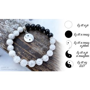 JIN ÉS JANG hegyikristály, howlit, ónix ásványkarkötő