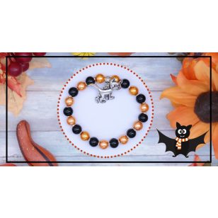   MÁGIKA, a boszorkány macskája teklagyöngy karkötő Halloweenra