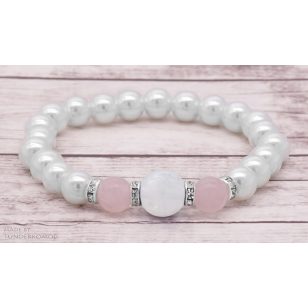   ️ RÁK Szerelembevonzóholdkő / rózsakvarc / teklagyöngy karkötő 