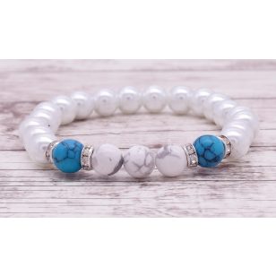   KARCSÚSÍTÓ fogyókúrát segítő howlit / türkinit karkötő fehér teklagyöngyökkel