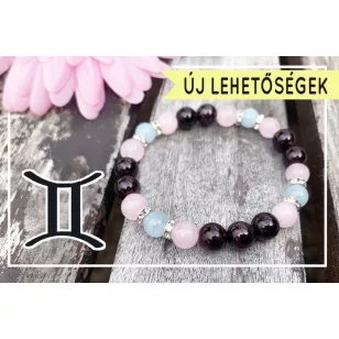   ÚJ LEHETŐSÉGEK gránát, rózsakvarc, akvamarin ásványkarkötő Ikreknek