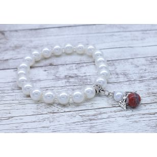   Jáspis VÉDŐANGYAL karkötő bézs színű teklagyöngyökkel