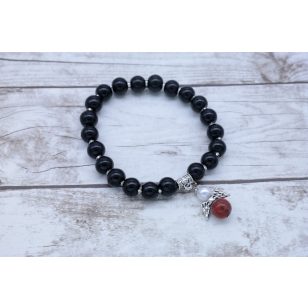   Jáspis VÉDŐANGYAL karkötő fekete színű teklagyöngyökkel