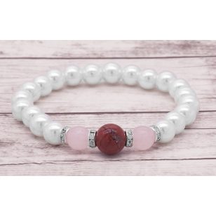   KOS Szerelembevonzó jáspis / rózsakvarc / teklagyöngy karkötő 