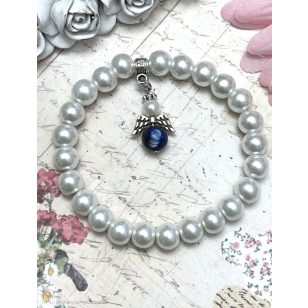   KIANIT védőangyal karkötő fehér színű teklagyöngyökkel