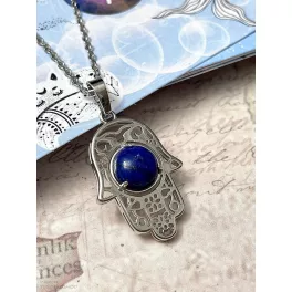   Hamza (hamsa, Fatima keze) védelmező medál, lápisz lazuli (lánccal is kérhető)