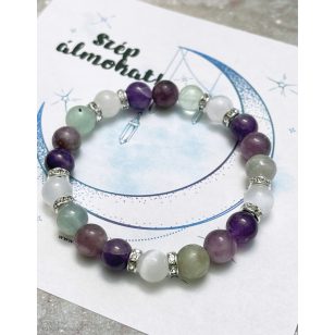   SZÉP ÁLMOKAT szelenit, fluorit, lepidolit és ametiszt ásványkarkötő