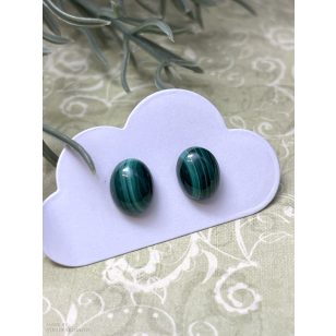 Malachit fülbevaló, bedugós ovális lencse, 8x10 mm