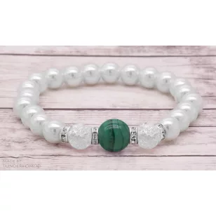   BIKA Egészségbevonzó malachit / hegyikristály / teklagyöngy karkötő 