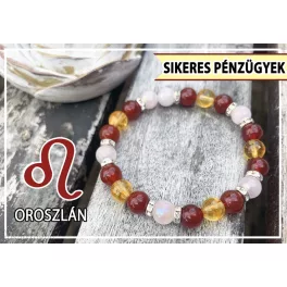   SIKERES PÉNZÜGYEK karneol, rózsakvarc, citrin ásvány karkötő Oroszlánoknak
