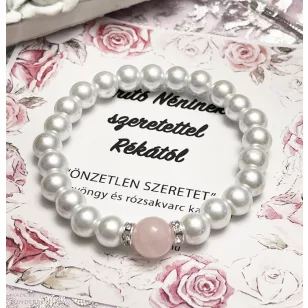   ÖNZETLEN SZERETET pedagógus köszönet karkötő rózsakvarccal és teklagyönggyel