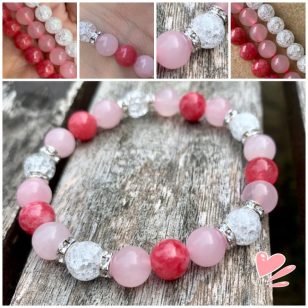   DOLCE VITA rózsakvarc, hegyikristály és rodokrozit jáde ásványkarkötő