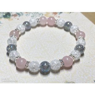   Rózsakvarc, roppantott hegyikristály és aurakvarc ásványkarkötő