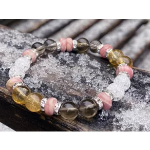   Védelmező citrin, hegyikristály, füstkvarc, rodokrozit karkötő SKORPIÓKnak