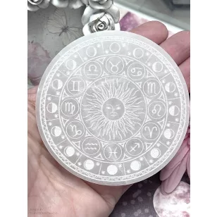 ZODIÁKUS szelenit korong - fehér, 8 cm