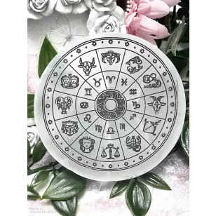 ZODIÁKUS szelenit korong - fekete, 8 cm