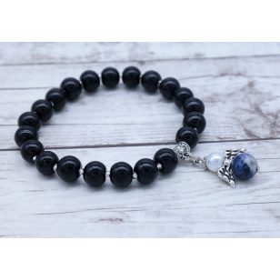   Szodalit VÉDŐANGYAL karkötő fekete színű teklagyöngyökkel