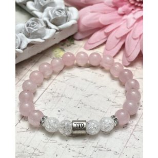    SZŰZ horoszkópos karkötő rózsakvarccal és roppantott hegyikristállyal