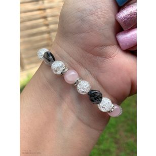   Turmalinkvarc, hegyikristály és rózsakvarc ásványkarkötő