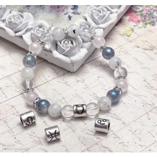   NŐI KISUGÁRZÁS hegyikristály, holdkő és rózsakvarc aura ásványkarkötő csillagjegyes szimbólummal (vagy anélkül)