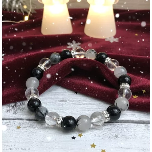 "VÉDELMEZŐ" karkötő (hegyikristály, turmalinkvarc, ónix)